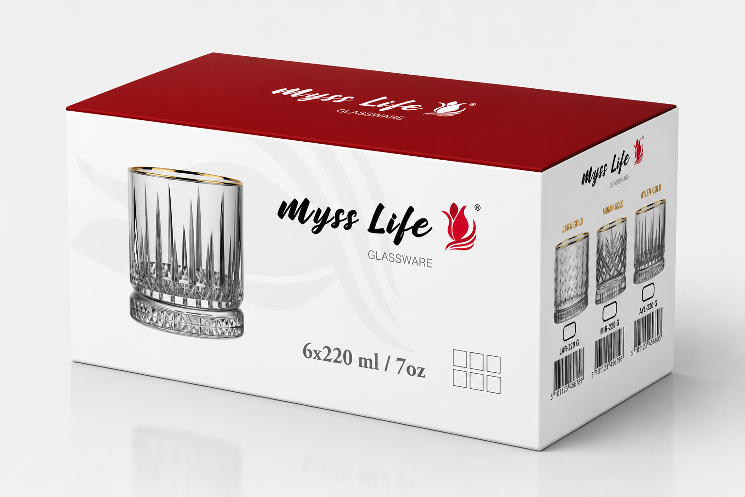 MYSS LIFE ARVEN VERRE DESIGN COURT 6x220 ML GOLD