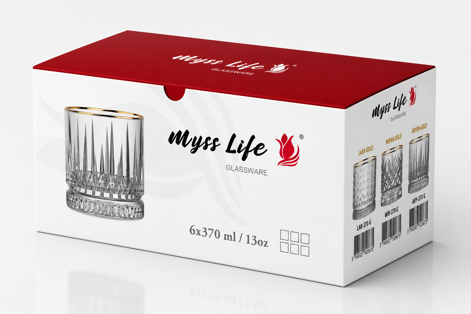 MYSS LIFE LARA VERRE DESIGN COURT 6x370 ML GOLD